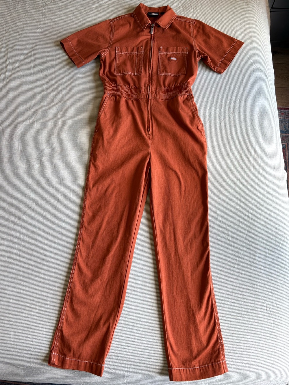 Dickies Florala Coveralls Womens XS Workwear Elastic Waist Zip Front Orange